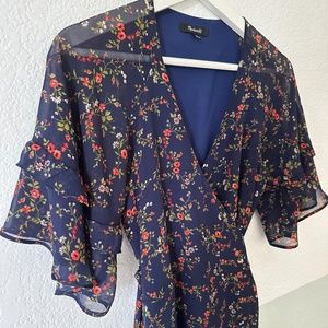 Madewell Flutter Sleeve Floral Maxi Dress Tie-Waist (Size 00)